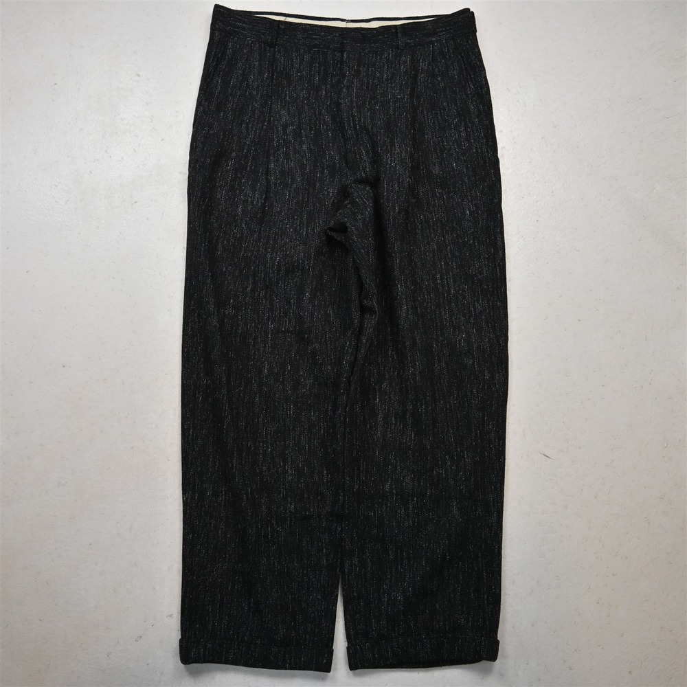 Vtg 80s USA Made 32x28 Black Slub Fleck Wool Tweed Pleated Cuffed Dress Pants